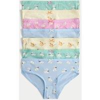 M&S 7 Pack Cotton with Stretch Animal Print Knickers (18 Mths - 8 Yrs) Blue Mix