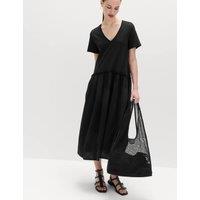 M&S Jersey V-Neck Midi Drop Waist Dress Black