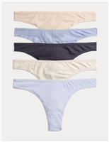 M&S 5 Pack Cotton Lycra Thongs Blue Mix