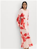 M&S Printed Midaxi Column Dress Pink Mix