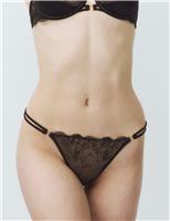 M&S Mia Leopard Embroidery Thong Dark Chocolate