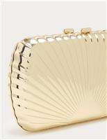 Gold Textured Chain Strap Clutch Bag