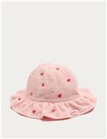 Pure Cotton Embroidered Heart Sun Hat (0-3 Yrs)