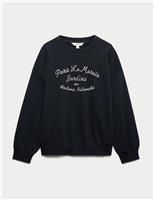 Pure Cotton Embroidered Slogan Sweatshirt