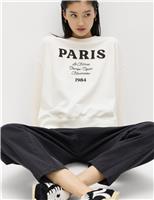 M&S Pure Cotton Embroidered Slogan Sweatshirt Navy Mix