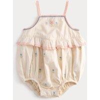 M&S Pure Cotton Floral Embroidery Romper (0-2 Yrs) Light Cream