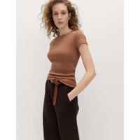 M&S Cotton Rich Ribbed Slim Fit T-Shirt Truffle