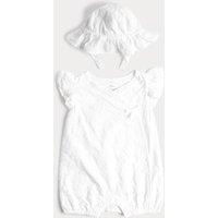 M&S 2 Piece Pure Cotton Romper & Hat Outfit (0-18 Mths) White