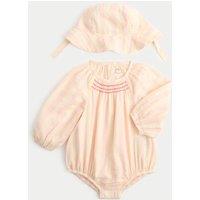 M&S Pure Cotton Candy Stripe Woven Paddler with Hat (0-24 Mths) Tea Rose
