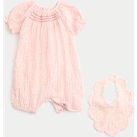 M&S 2 Piece Pink Romper with Bib (0-2 Yrs) Rose Pink