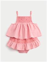 M&S 2 Piece Pure Cotton Top & Bottom Outfit (0 Months - 18 Months) Rose Pink
