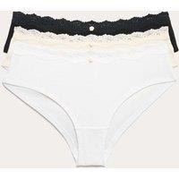 M&S 3 Pack Pointelle Brazilian Knickers Black Mix