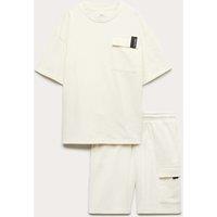 M&S 2 Piece Pure Cotton T-Shirt & Shorts Set (6-16 Yrs) White