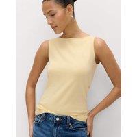 M&S Cotton Rich Slash Neck Slim Fit Vest Pale Yellow