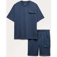 M&S 2 Piece Pure Cotton T-Shirt & Shorts Set (6-16 Yrs) Navy