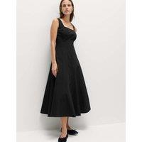 M&S Cotton Rich Panel Midi Waisted Skater Dress Black