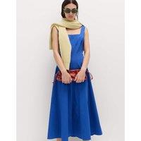 M&S Cotton Rich Panel Midi Waisted Skater Dress Blue
