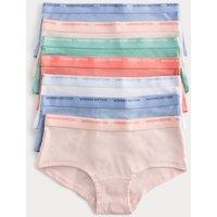M&S 7 Pack Cotton with Stretch Ribbed Knicker Shorts (5-16 Yrs) Coral Mix