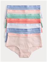M&S 7 Pack Cotton Rich Ribbed Knicker Shorts (5-16 Yrs) Coral Mix