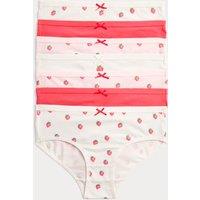 M&S 7 Pack Cotton with Stretch Strawberry Print Knickers (5-16 Yrs) Red Mix