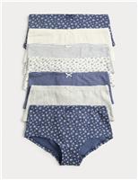 M&S 7 Pack Cotton with Stretch Floral Stripe Pointelle Shorts (5-16 Yrs) Navy Mix