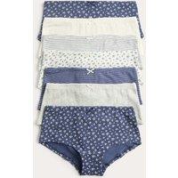 M&S 7 Pack Cotton with Stretch Floral Stripe Pointelle Shorts (5-16 Yrs) Navy Mix