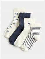 4 Pack Cotton Rich Bow & Striped Socks (6 Small-7 Large)