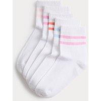 M&S 5 Pack Quarter-Length Ankle Stripe Socks (6 Small-7 Large) White Mix