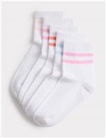 5 Pack Quarter-Length Ankle Stripe Socks (6 Small-7 Large)