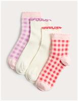 4 Pack Pastel and Gingham Socks (6 Small - 7 Large)