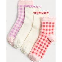 M&S 4 Pack Pastel and Gingham Socks (6 Small - 7 Large) Orange Mix
