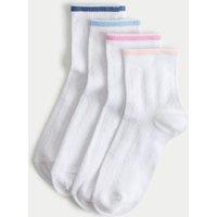 M&S 4 Pack Striped Pelerine Cotton Rich Socks (6 Small - 7 Large) White Mix