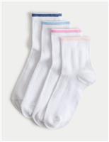 M&S 4 Pack Striped Pelerine Cotton Rich Socks (6 Small - 7 Large) White Mix