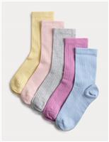 M&S 5 Pack Cotton Rich Ribbed Socks (6 Small - 7 Large) Multi