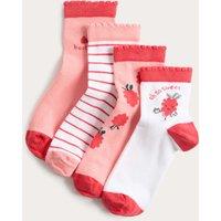 M&S 4 Pack Fun Berries Socks (6 Small - 7 Large) Coral Mix
