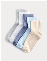 M&S 5 Pack Plain Marl Socks Blue Mix