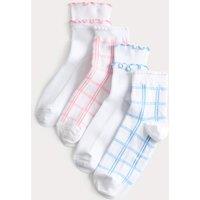 M&S 4 Pack Check Frill Socks (6 Small-7 Large) Pink Mix