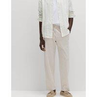 M&S Loose Fit Linen Blend Elasticated Waist Trousers Stone Mix
