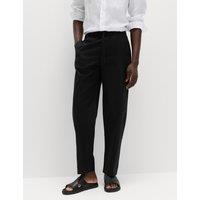 M&S Loose Fit Linen Blend Elasticated Waist Trousers Black
