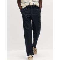M&S Loose Fit Linen Blend Elasticated Waist Trousers Navy