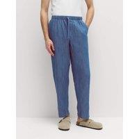 M&S Loose Fit Linen Blend Elasticated Waist Trousers Denim