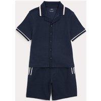 M&S 2 Piece Cotton Rich Textured Top & Bottom Outfit (2-10 Yrs) Navy
