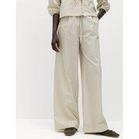 M&S Pure Cotton Striped Drawstring Wide Leg Trousers Yellow Mix