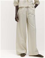 M&S Pure Cotton Striped Drawstring Wide Leg Trousers Yellow Mix