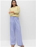 M&S Pure Cotton Striped Drawstring Wide Leg Trousers Blue Mix