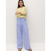 M&S Pure Cotton Striped Drawstring Wide Leg Trousers Blue Mix