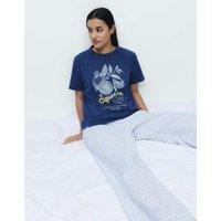 M&S Pure Cotton Pyjama Set With Woven Bottoms Navy