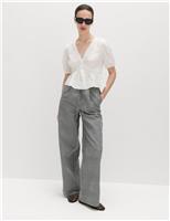 Modal Blend Gingham Wide Leg Trousers