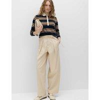 M&S Pure Cotton Pleat Front Barrel Leg Chinos Beige