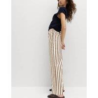 M&S Pure Cotton Poplin Pull On Straight Leg Trousers Cream Mix